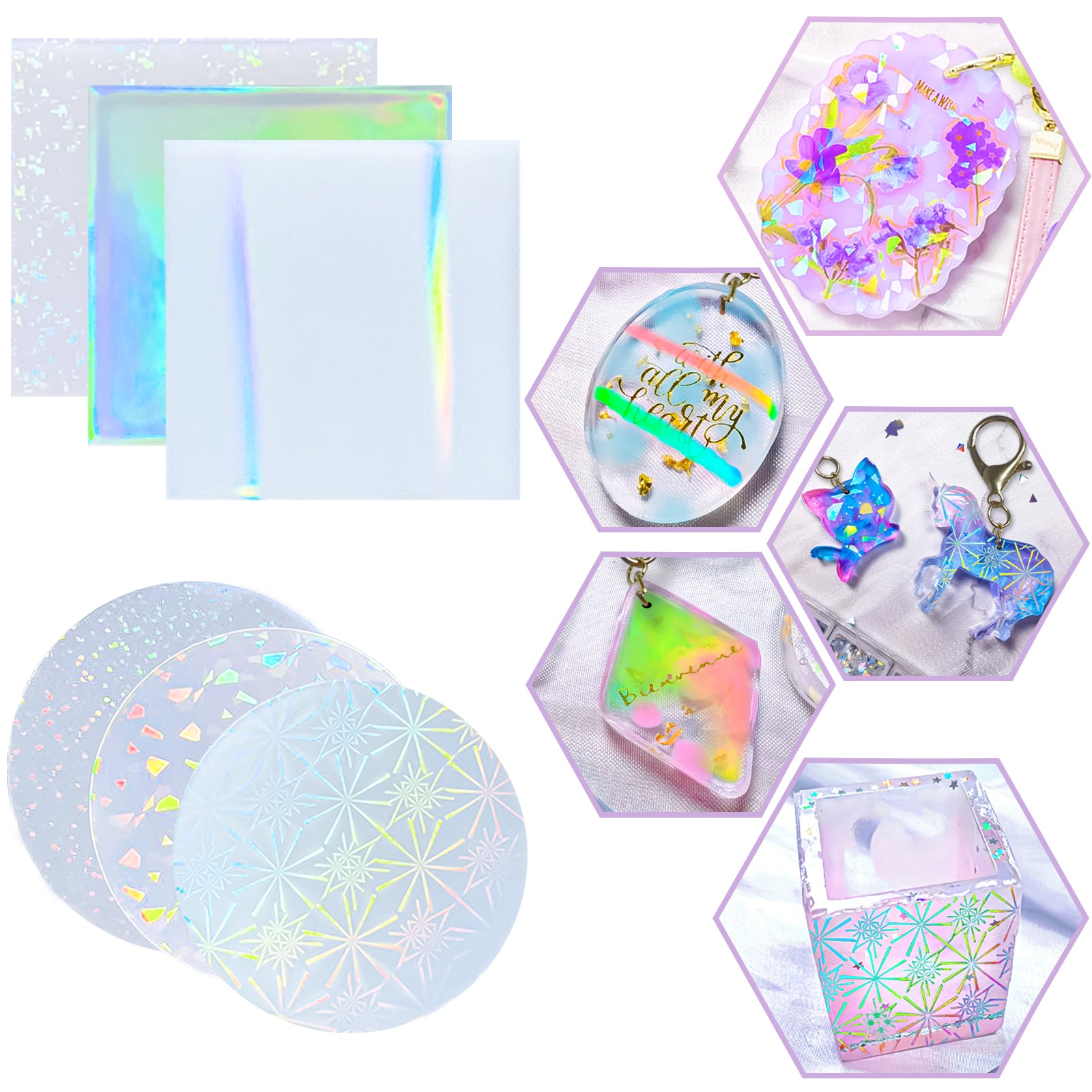 Holographic Resin Mold with Colorful Light Effect Silicone Molds Coaster  Molds for Epoxy Resin Holographic Molds Insert 