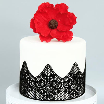 Large Edible Cake Lace Scallop Decoration Black 14-Inch 10-Piece Set