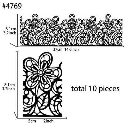 Large Edible Cake Lace Flower Trim Black 14-Inch 10-Piece Set