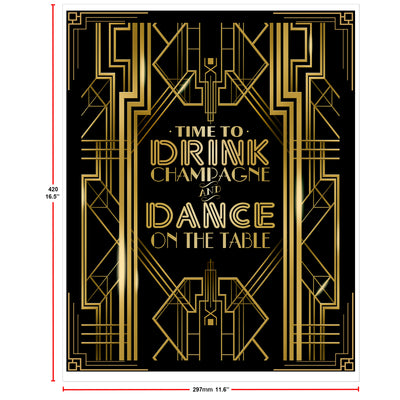 Roaring 20s Art Deco Poster|Time to Drink Champagne & Dance on the Table Party|16x12inch A3