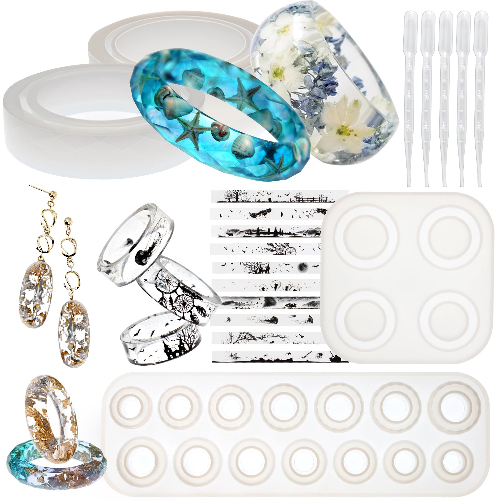 Funshowcase Bracelet and Ring Resin Jewelry Molds Larger Sizes Set 19 Kits
