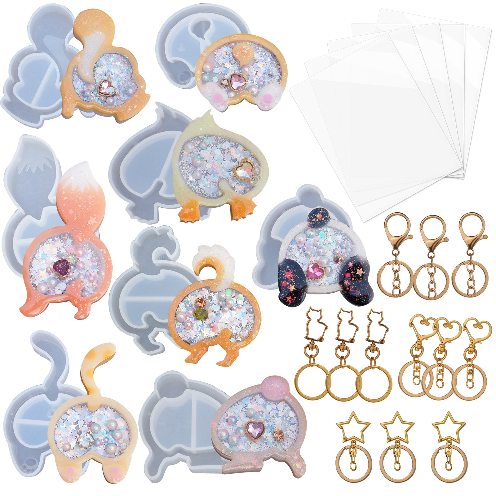 Animal Cute Butt Resin Shaker Molds with Keychains Rings, All 25-Count