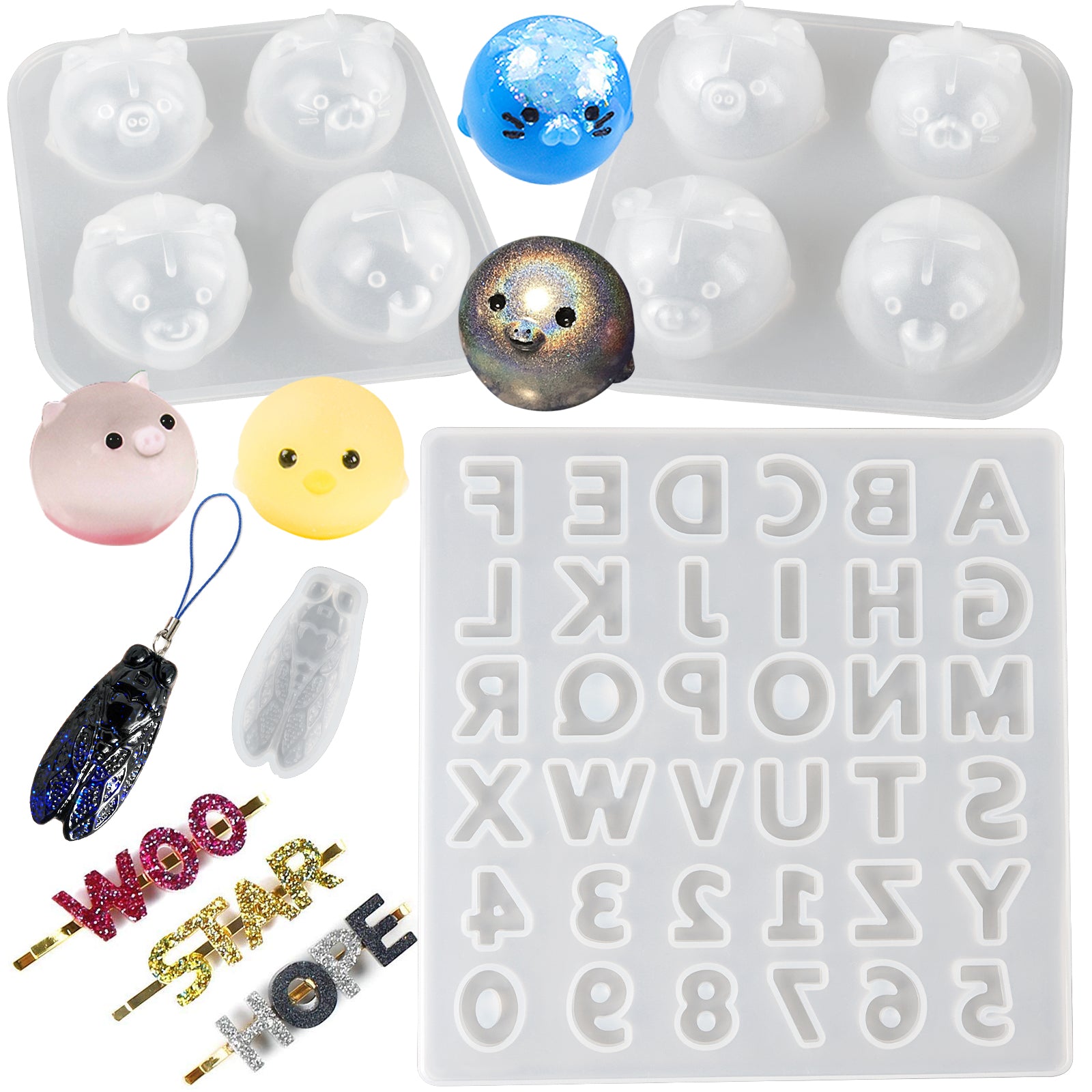 Funshowcase Number Alphabet Silicone Resin Molds Set 2-Count Large|Small