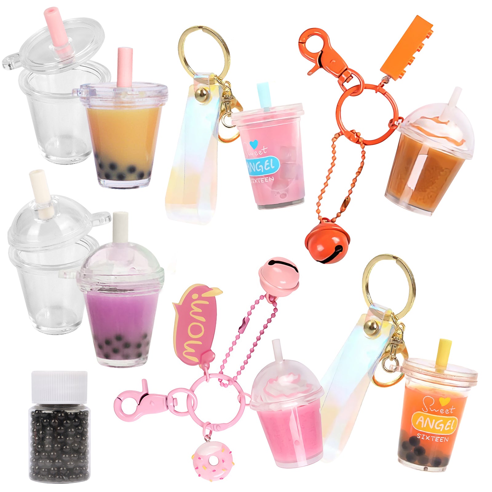 Bubble Tea Jewelry Making Kits Black PearlCupLidStraw FUNSHOWCASE