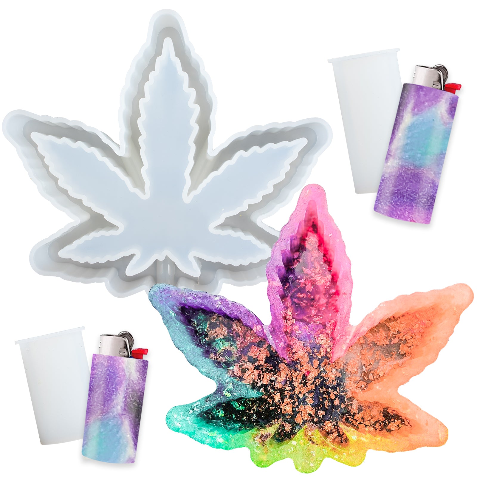 Funshowcase Marijuana Weed Leaf Ashtray and Lighter Cover Silicone Molds Set