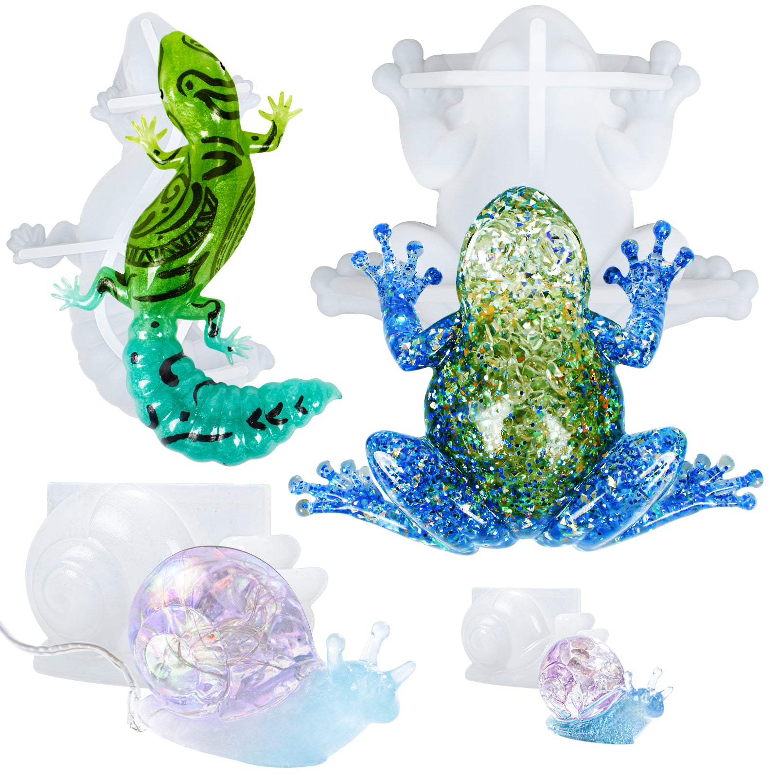 Funshowcase 3D Frog Lizard Snail Silicone Molds Pack of 4