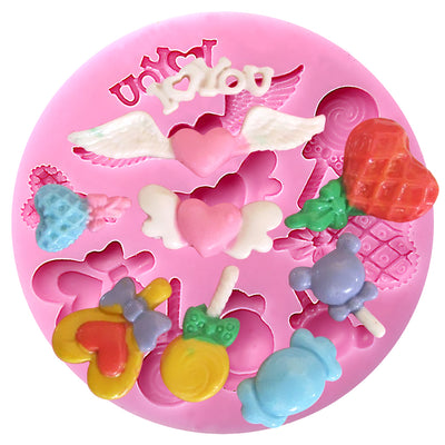 Small Heart Lollipop & Winged Heart Silicone Mold 3.5x3.5x0.4 Inches