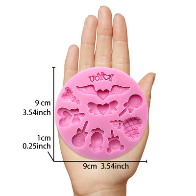 Small Heart Lollipop & Winged Heart Silicone Mold 3.5x3.5x0.4 Inches