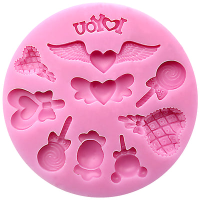 Small Heart Lollipop & Winged Heart Silicone Mold 3.5x3.5x0.4 Inches
