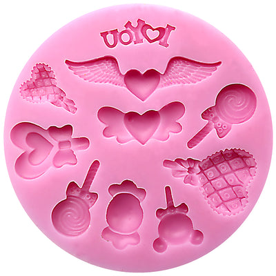 Small Heart Lollipop & Winged Heart Silicone Mold 3.5x3.5x0.4 Inches