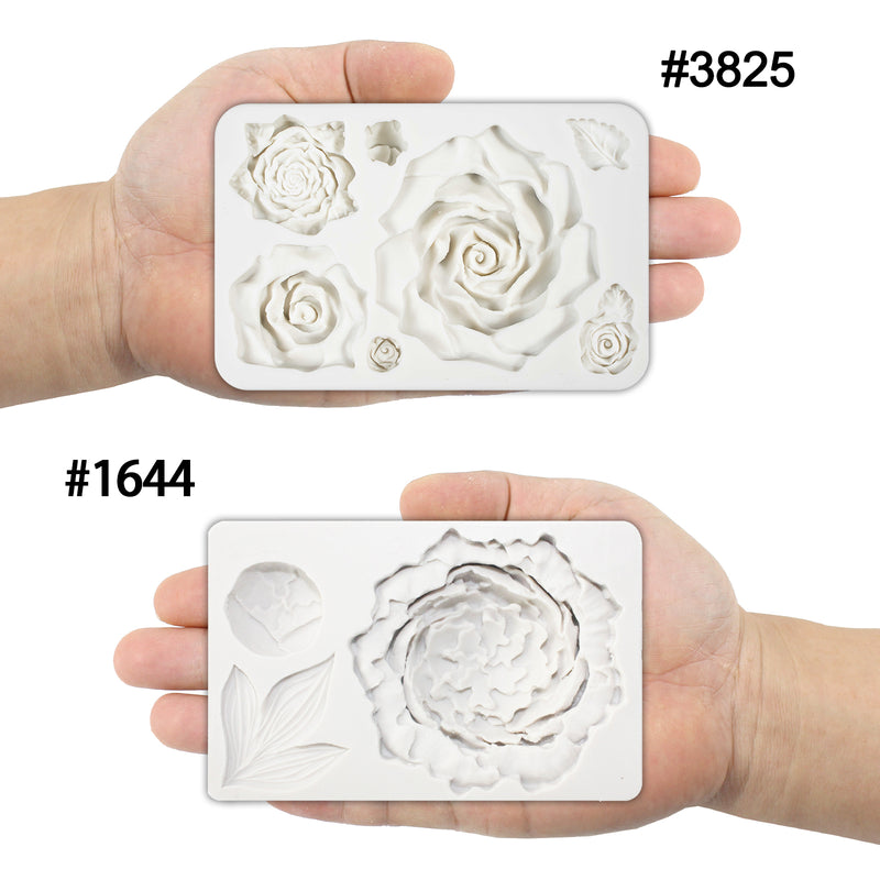 Large Rose and Peony Flower Fondant Silicone Molds 2 in Set