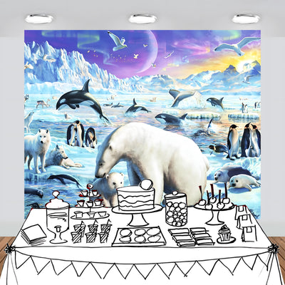 Polar Animals with Aurora Scenic Backdrop 7x6feet