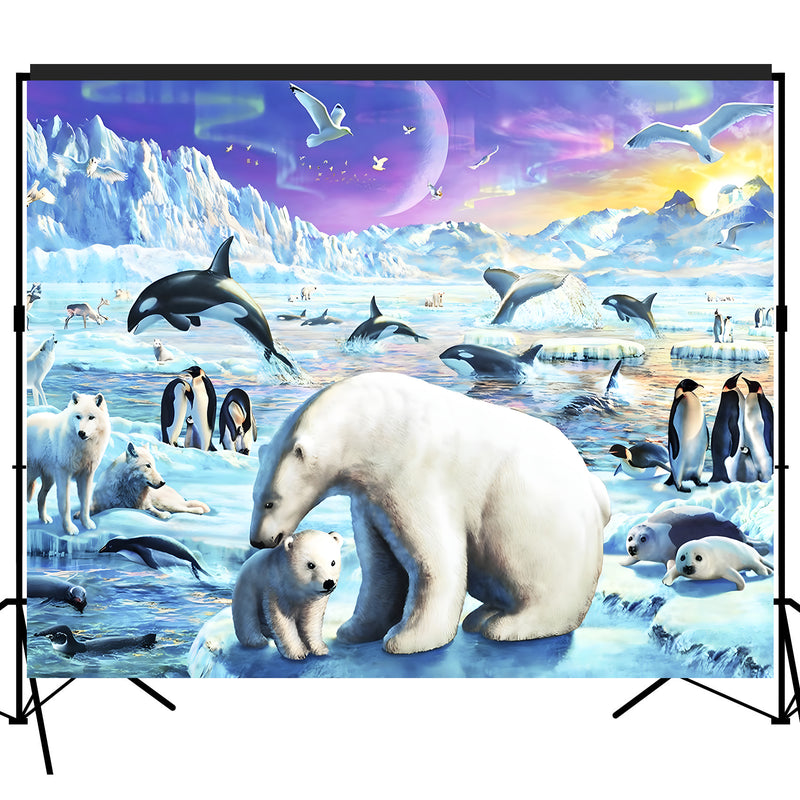 Polar Animals with Aurora Scenic Backdrop 7x6feet