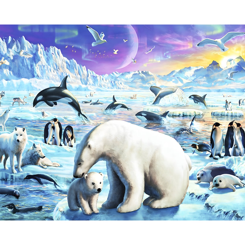 Polar Animals with Aurora Scenic Backdrop 7x6feet