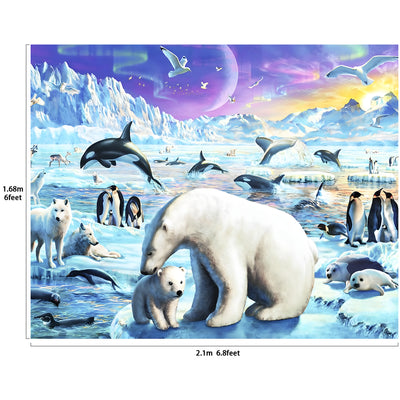 Polar Animals with Aurora Scenic Backdrop 7x6feet
