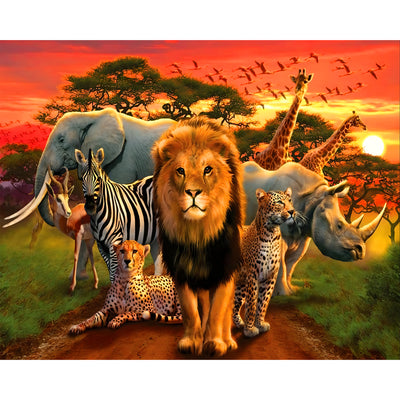 Tropical African Forest Jungle Backdrop Sunset Lion 7x6feet