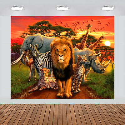 Tropical African Forest Jungle Backdrop Sunset Lion 7x6feet