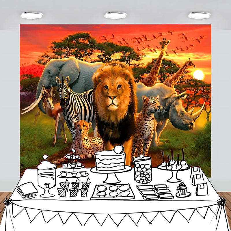 Tropical African Forest Jungle Backdrop Sunset Lion 7x6feet