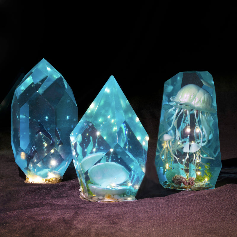 Large Multi-Faceted Crystal Gemstone Silicone Mold with LED String Lights