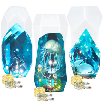 Large Multi-Faceted Crystal Gemstone Silicone Mold with LED String Lights