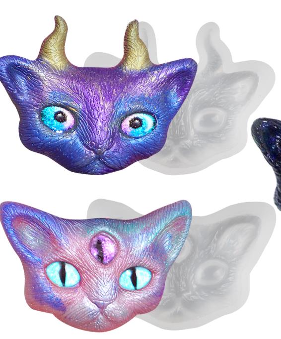 Cat Head Silicone Resin Molds Set of 2