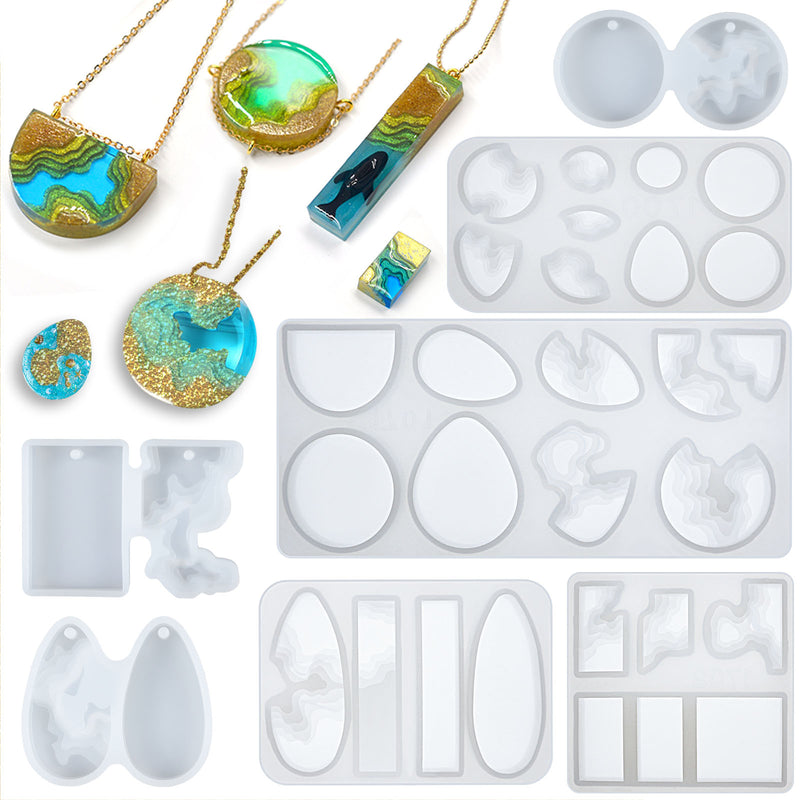 Diorama Epoxy Resin Molds River Bay Terrarium Necklace Pendant Jewelry Making Supplies 4 Trays Set