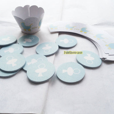 Baby Shower Theme Cupcake Decorating Topper and Case Set of 24