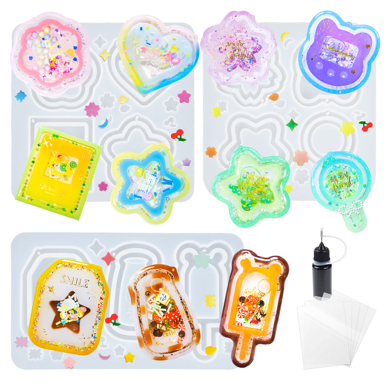 Clear Quicksand Silicone Mold Resin Shaker Oil Epoxy Resin Keychain Mold  DIY Crafts Pendant Star Moon Cat Kawaii Accessories
