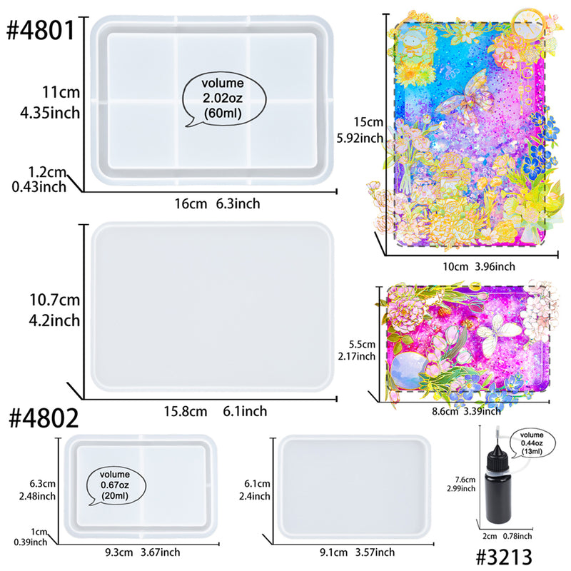 Resin Shaker Molds 2 Large Rectangular Photo Frame with Precision Tip Applicator Bottle