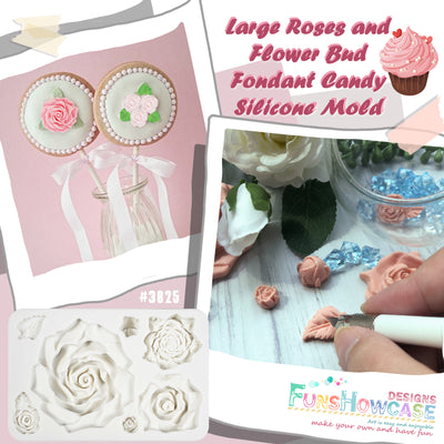 Large Roses and Flower Bud Fondant Candy Silicone Mold