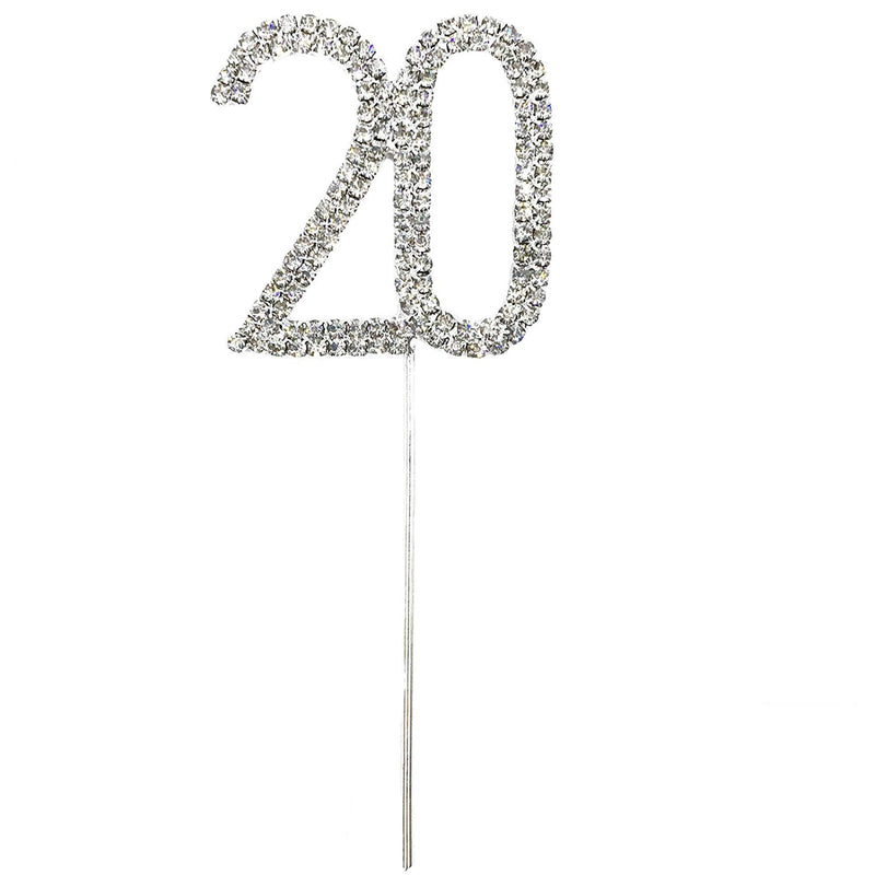 Number 20 Rhinestone Cake Topper 4-Inch Tall