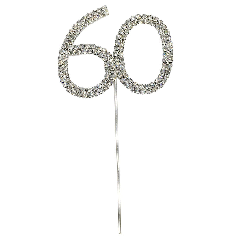 Number 60 Rhinestone Cake Topper 5-Inch Tall