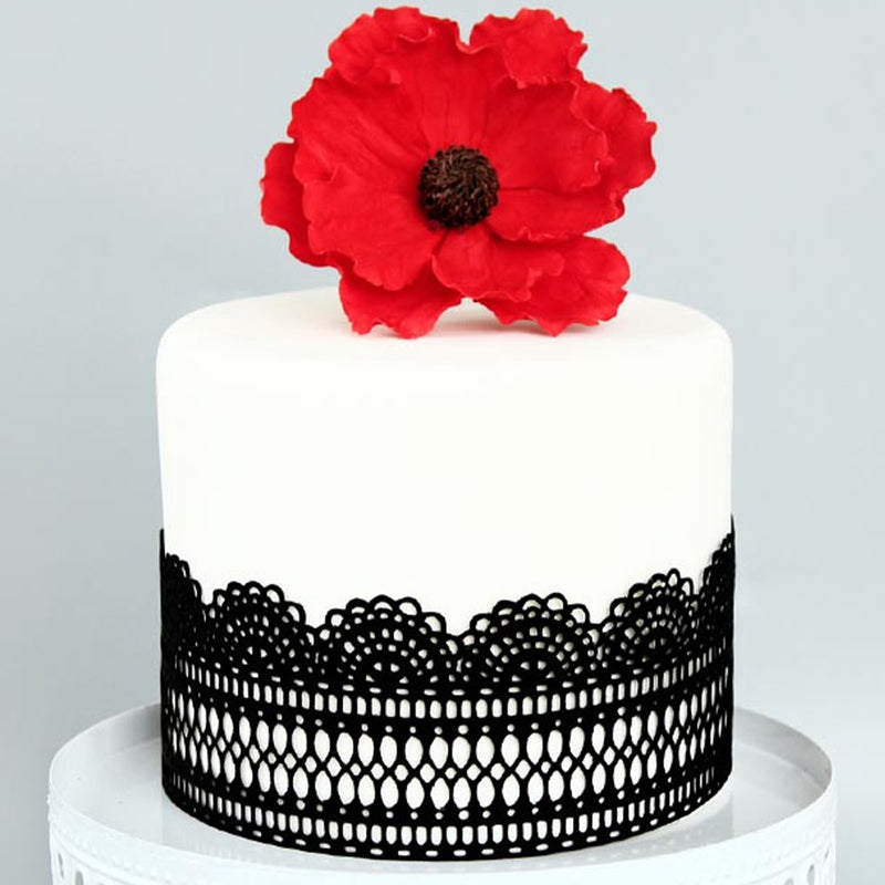 Large Edible Cake Lace Scallop Border Black 14-inch 10-Piece Set