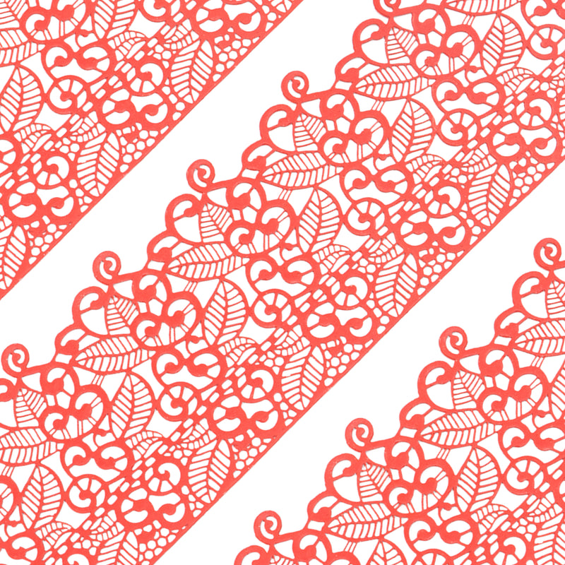 Large Edible Cake Lace Leaf Scroll Red 14-inch