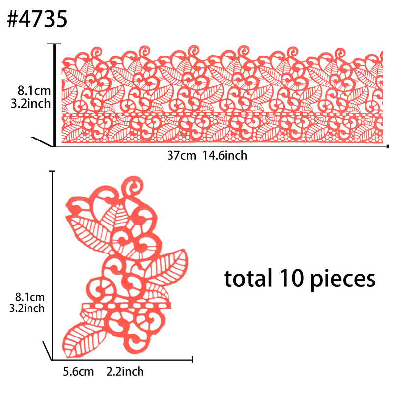 Large Edible Cake Lace Leaf Scroll Red 14-inch