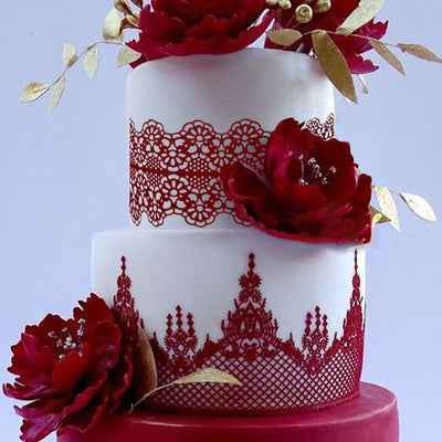Large Edible Cake Lace Applique Red 14-inch 10-Piece Set