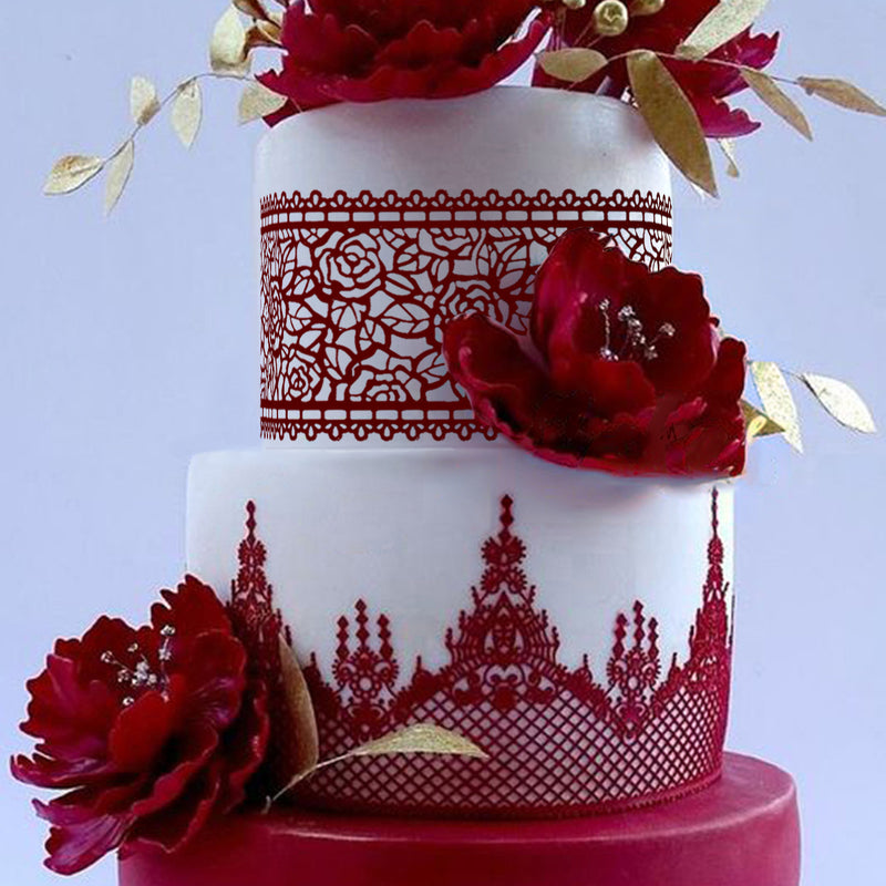 Large Edible Cake Lace Rose Blossom Red 14-inch 10-piece Set