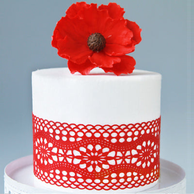 Large Edible Cake Lace Vintage Trim Red 14-inch 10-Piece Set