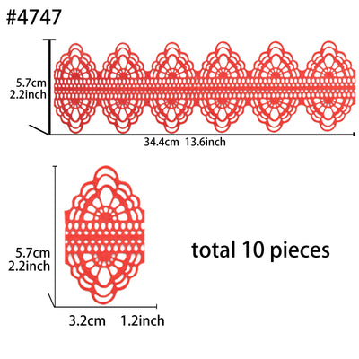 Large Edible Cake Lace Applique Borders Red 14-inch 10-Piece Set