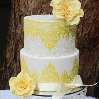 Large Edible Cake Lace Lattice Diamond Scallop Yellow 12-inch