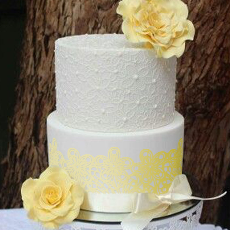 Large Edible Cake Lace Flower Trim Yellow 14-inch