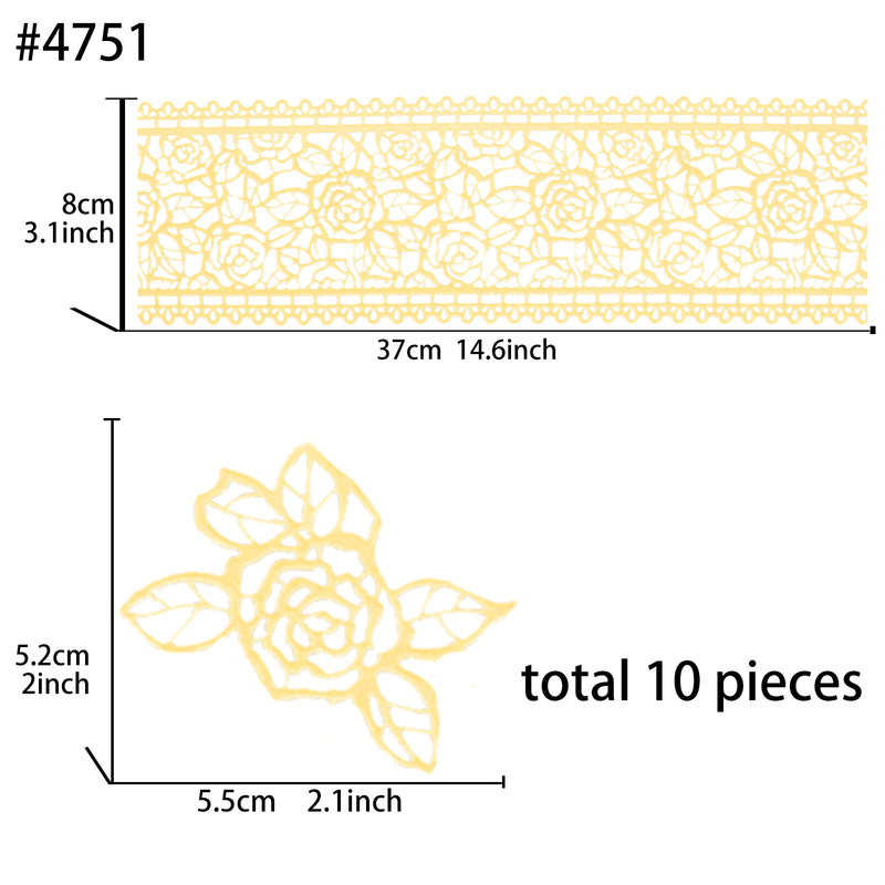 Large Edible Cake Lace Rose Blossom Yellow 14-inch 10-piece Set