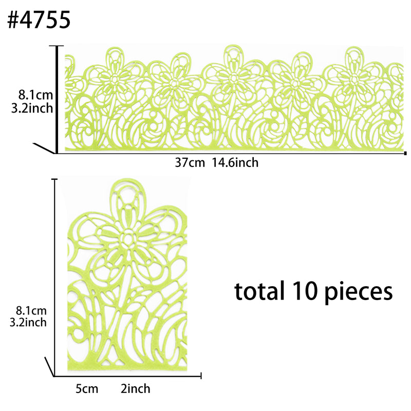 Large Edible Cake Lace Flower Trim Green 14-inch 10-Piece Set