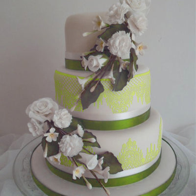 Large Edible Cake Lace Lattice Diamond Scallop Green 12-inch