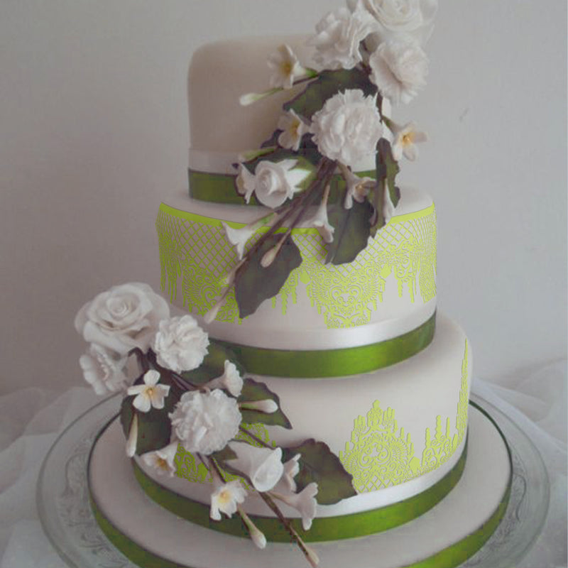 Large Edible Cake Lace Lattice Diamond Scallop Green 12-inch