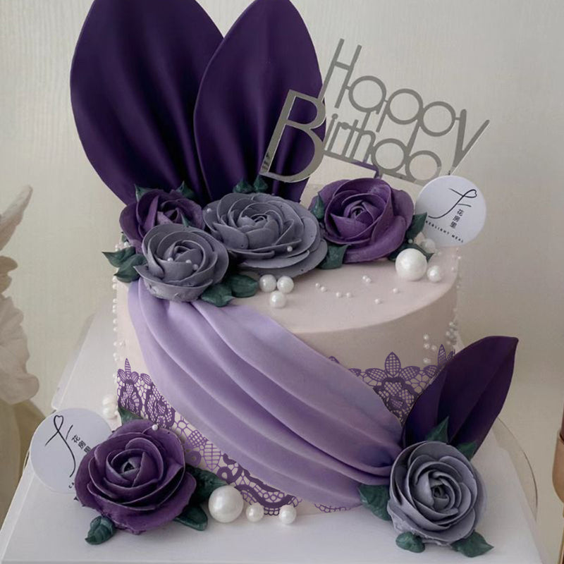 Large Edible Cake Lace Floral Medallion Purple 12-inch 10-Piece Set