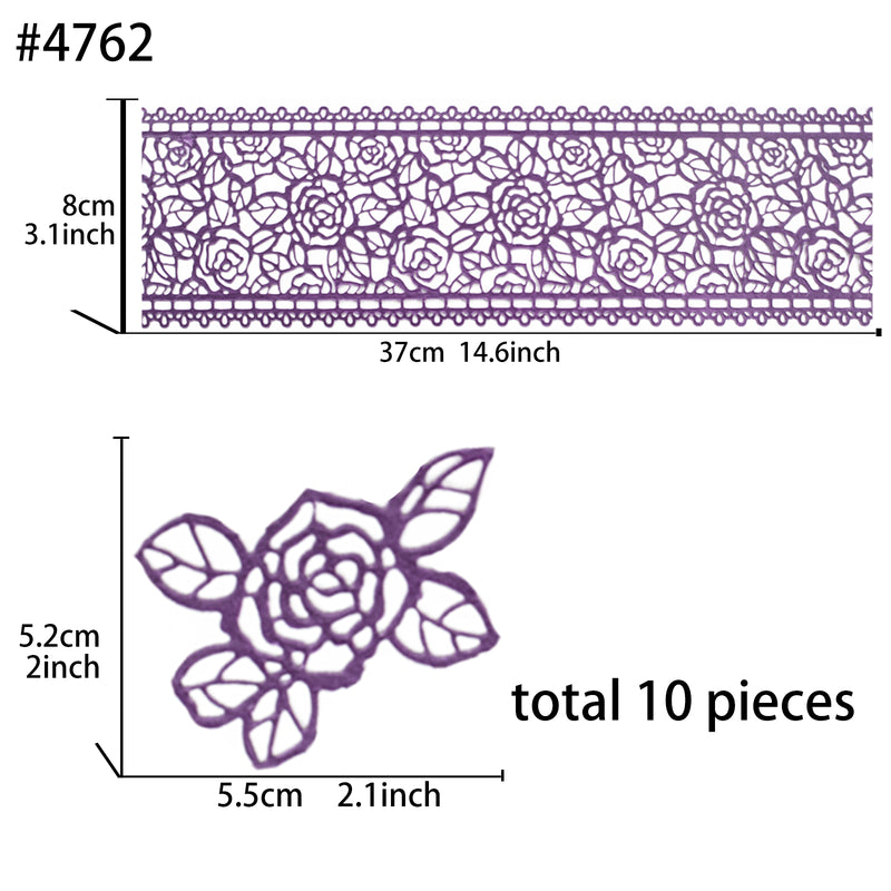 Large Edible Cake Lace Rose Blossom Purple 14-Inch 10-Piece Set