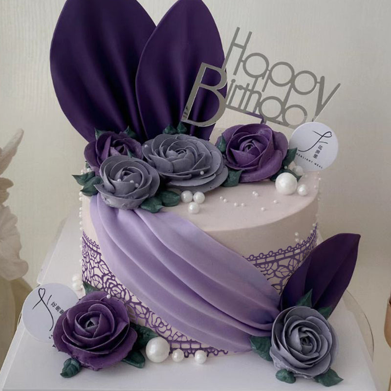 Large Edible Cake Lace Rose Blossom Purple 14-Inch 10-Piece Set