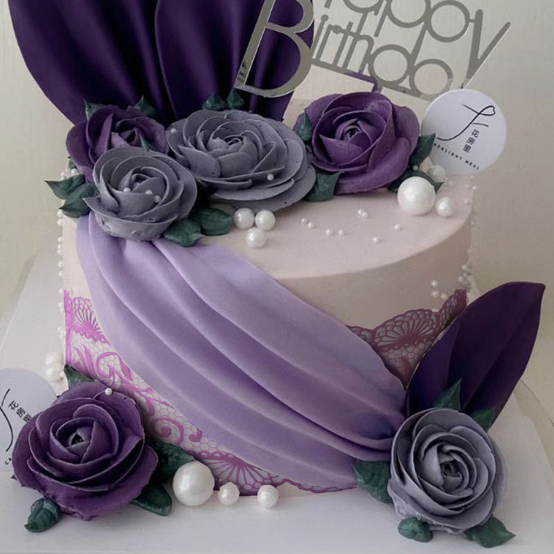 Large Edible Cake Lace Scallop Trim Purple 14-Inch 10-Piece Set