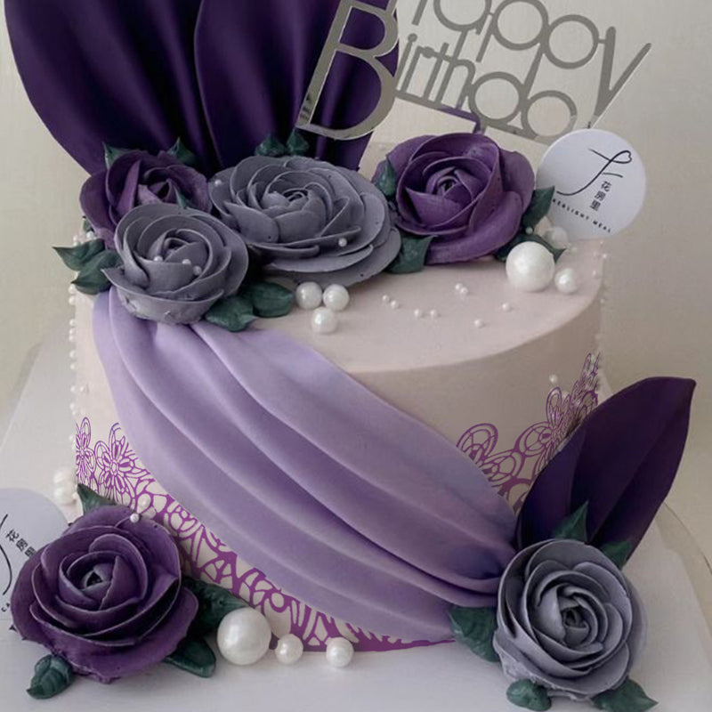 Large Edible Cake Lace Flower Trim Purple 14-Inch 10-Piece Set
